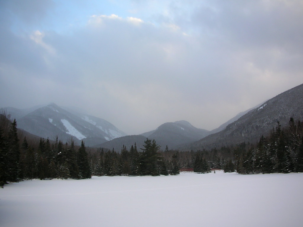 Mount Marcy, shrouded in snow and clouds.