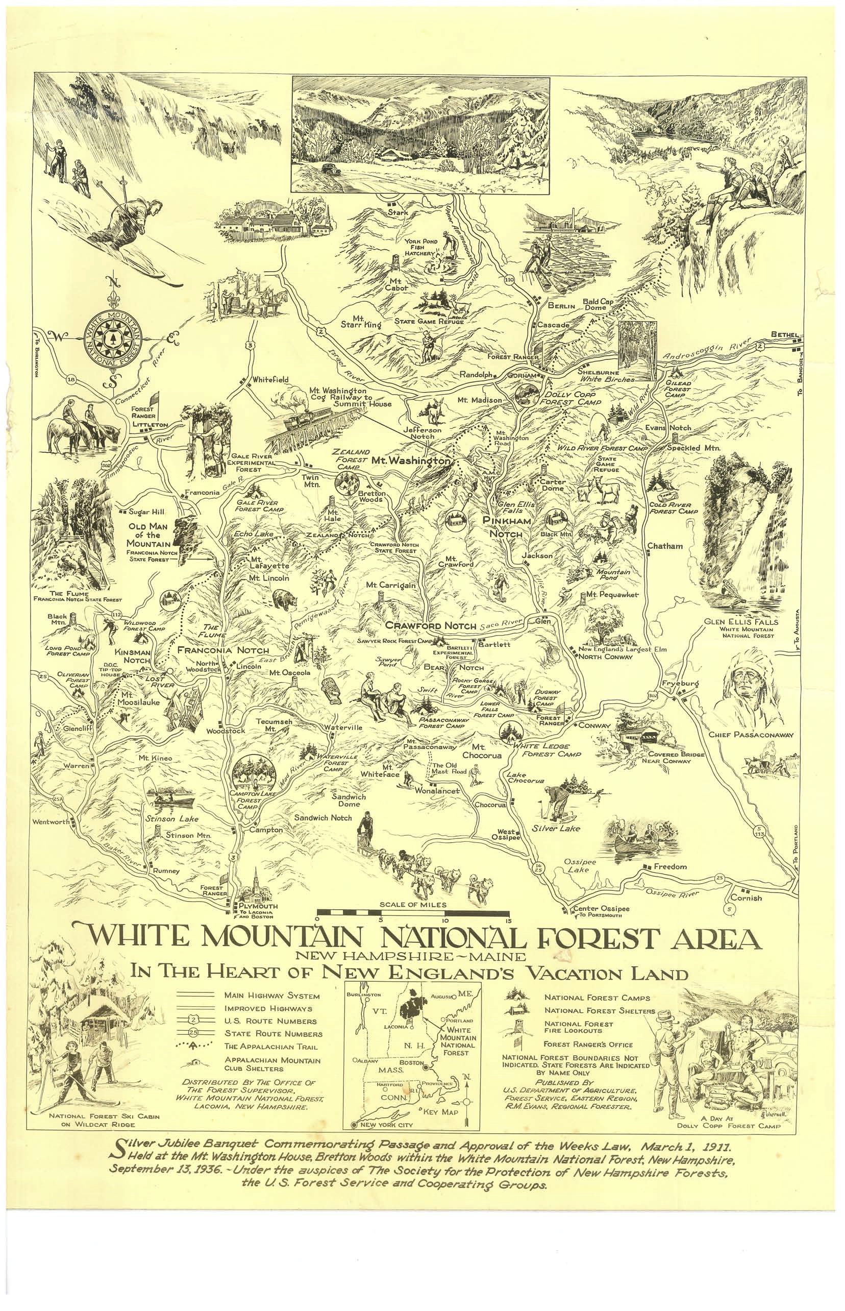 A map of the White Mountain National Forest following the passage of the Weeks Act.