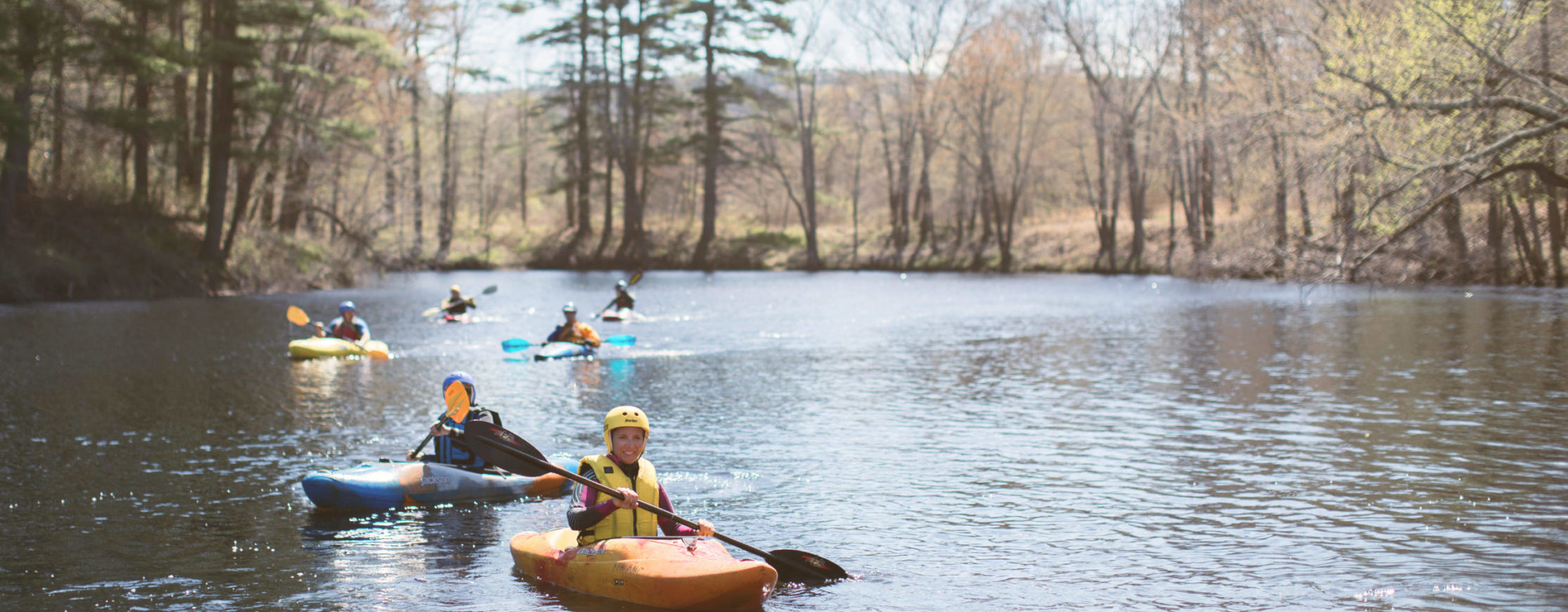 May 4, 2018. Contoocook River, Henniker, New Hampshire– A volunteer-led whitewater kayaking class supported by the AMC. Photo by Paula Champagne. May 4, 2018. Contoocook River, Henniker, New Hampshire-- A volunteer-led whitewater kayaking class supported by the AMC. Photo by Paula Champagne.