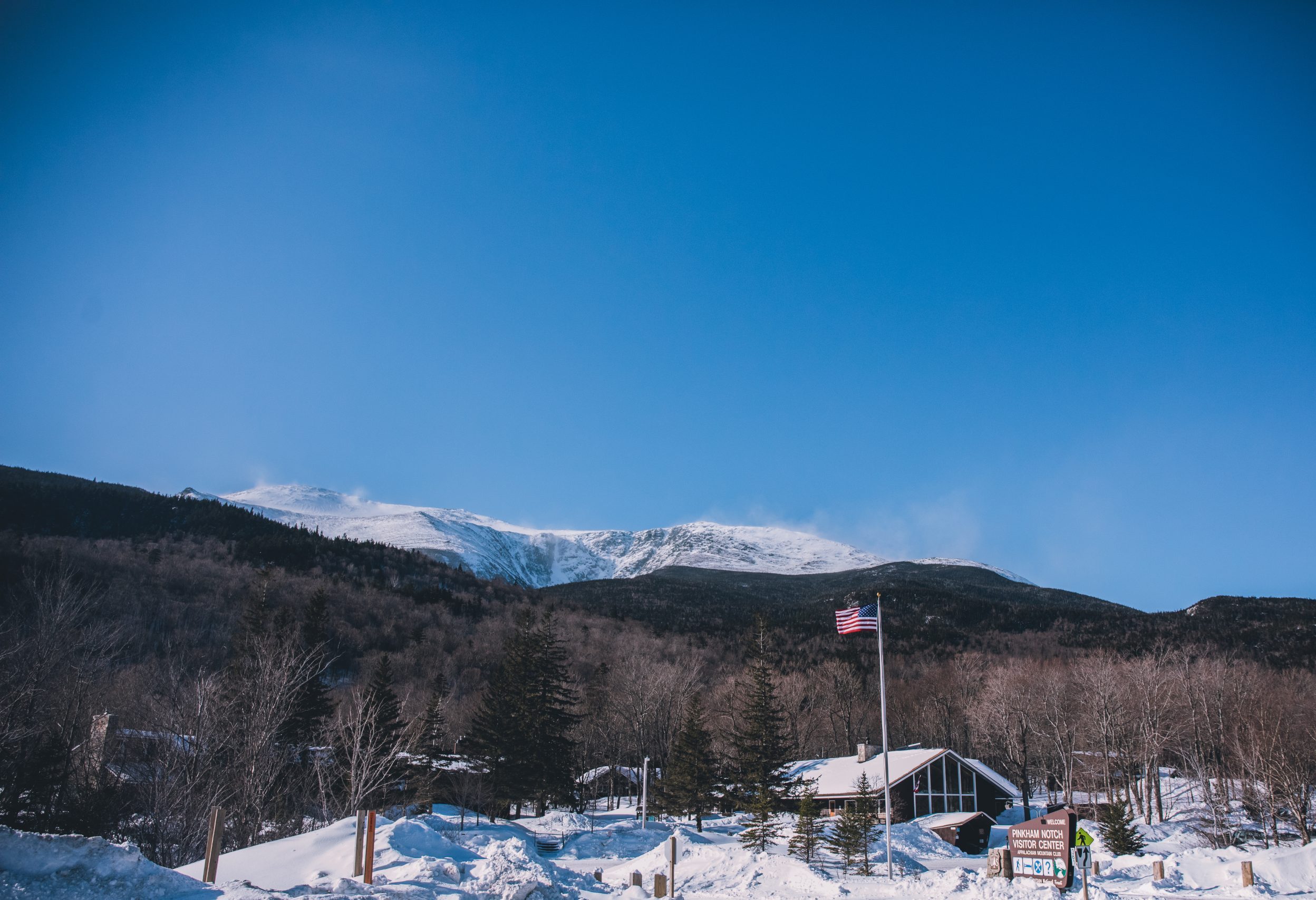 Joe Dodge Lodge, Pinkham Notch, White Mountain National Forest, New Hampshire-- An AMC Family Adventure program. Mt. Washington (Presidential Range) is pictured in the background. Photo by Paula Champagne.