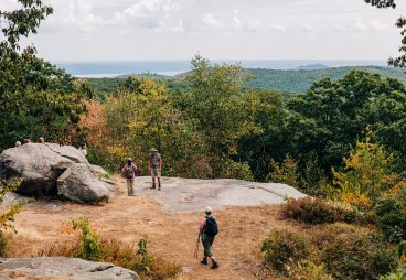View of trees and mountains from rock on Suffern-Bear trail.