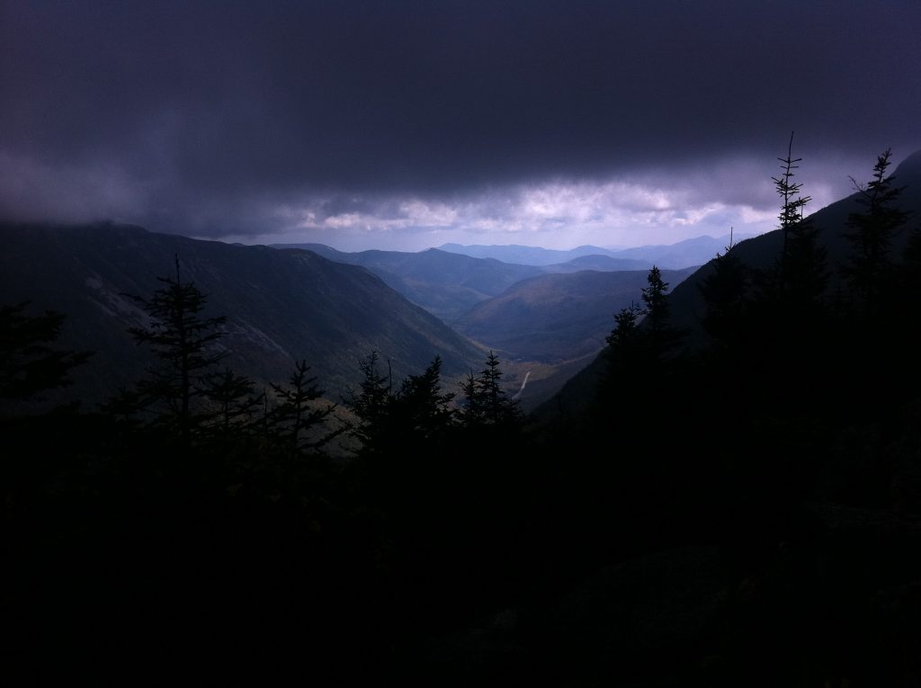 Storm clouds over a mountain.
