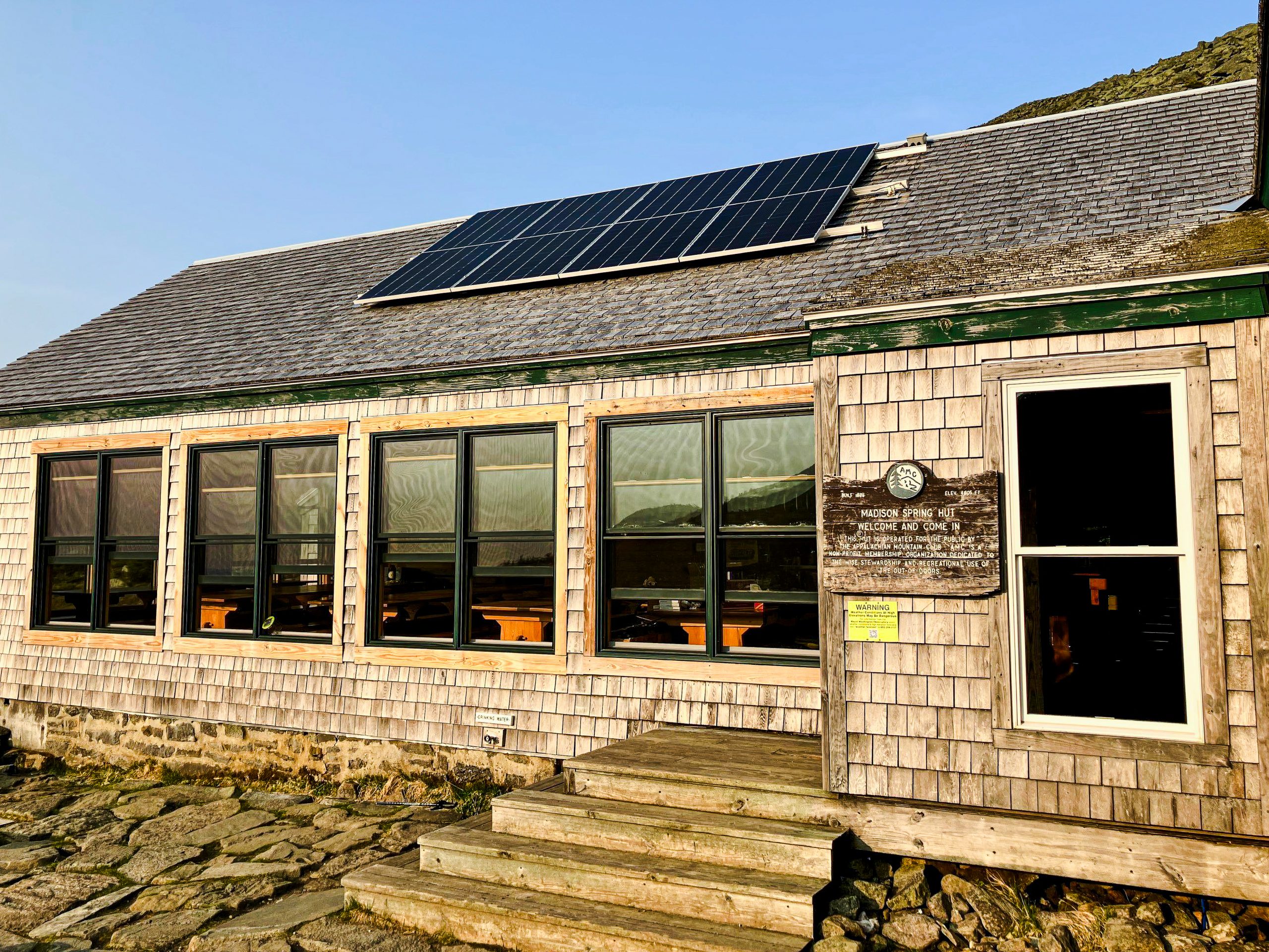 Solar panels on AMC Madison Spring Hut in the White Mountain National Forest