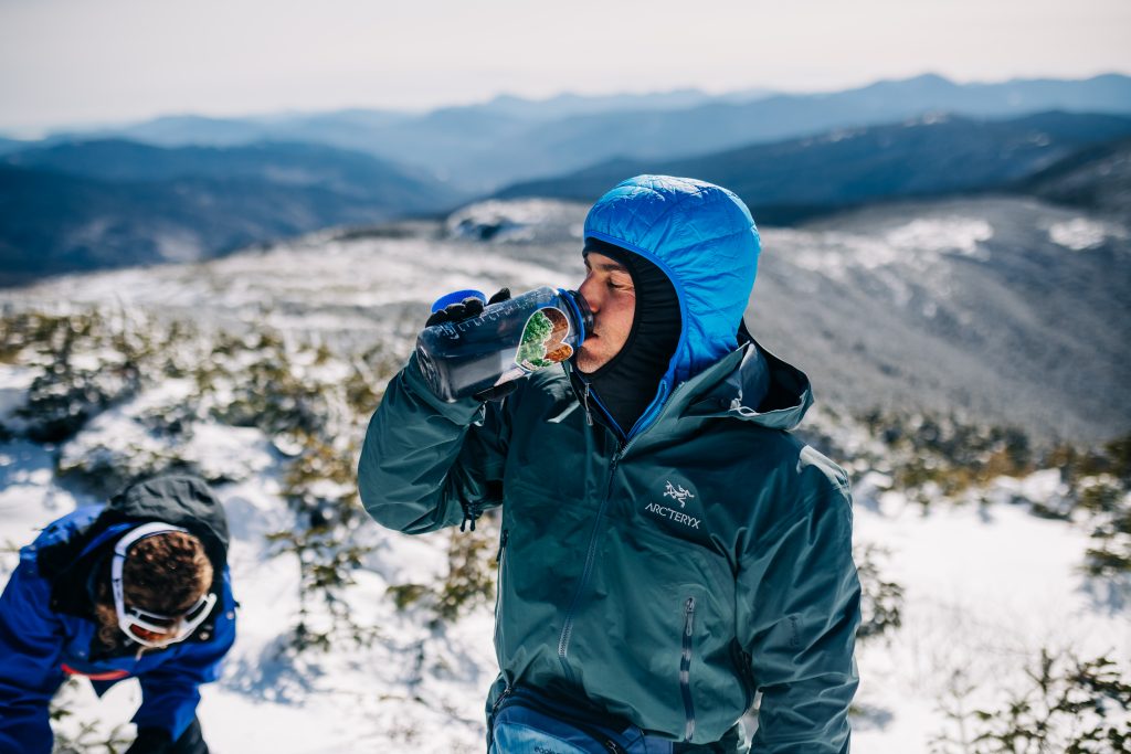 Hiker with a big wint