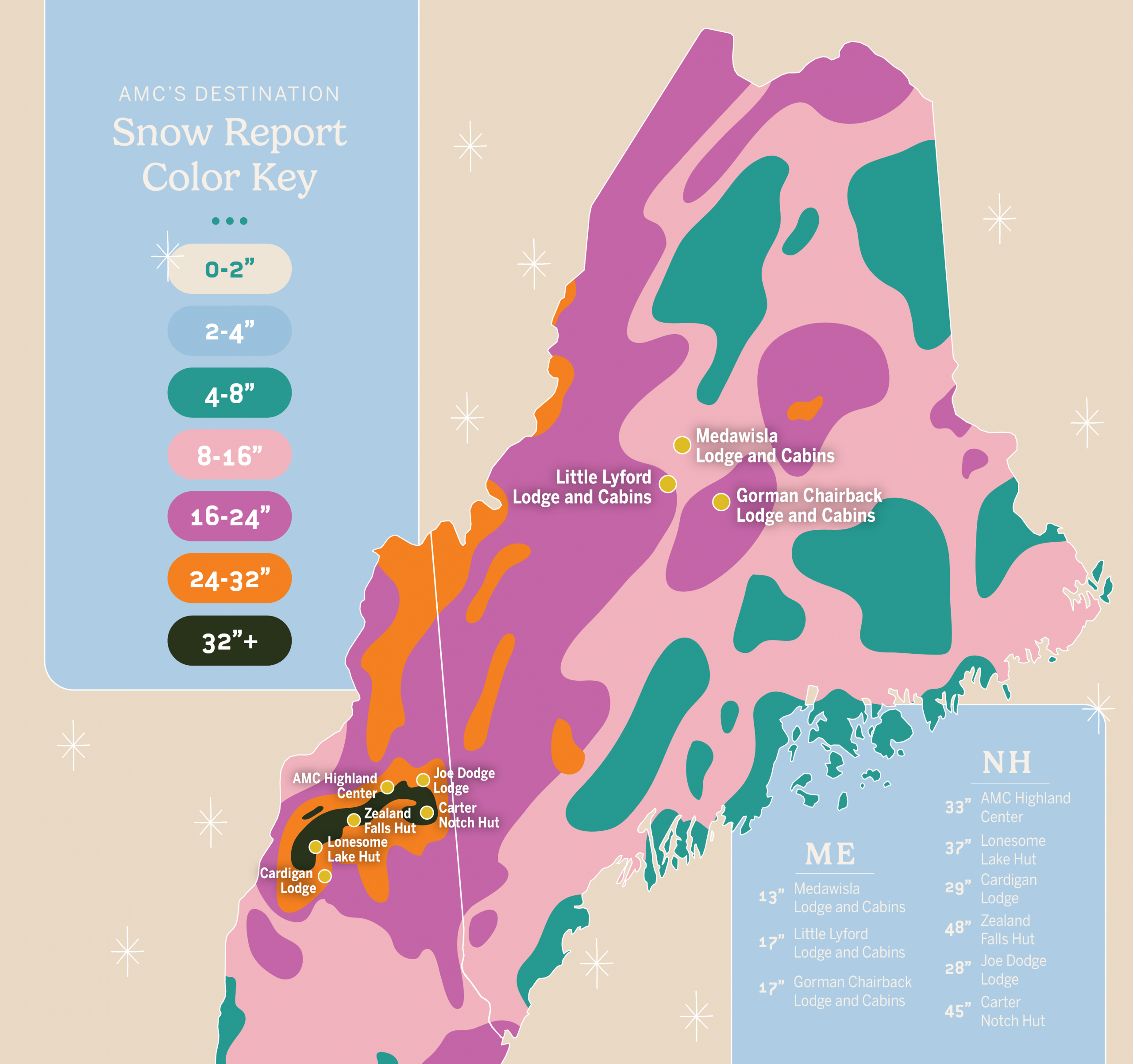 Amc Snowreport map color coded by depth 2.12