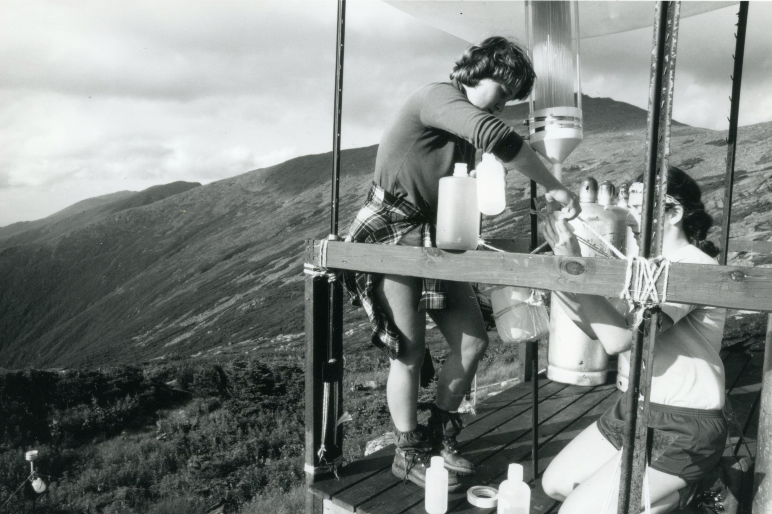 Researchers Checking Acid Rain Study Collection Site Lakes Of The Clouds 1986 Can