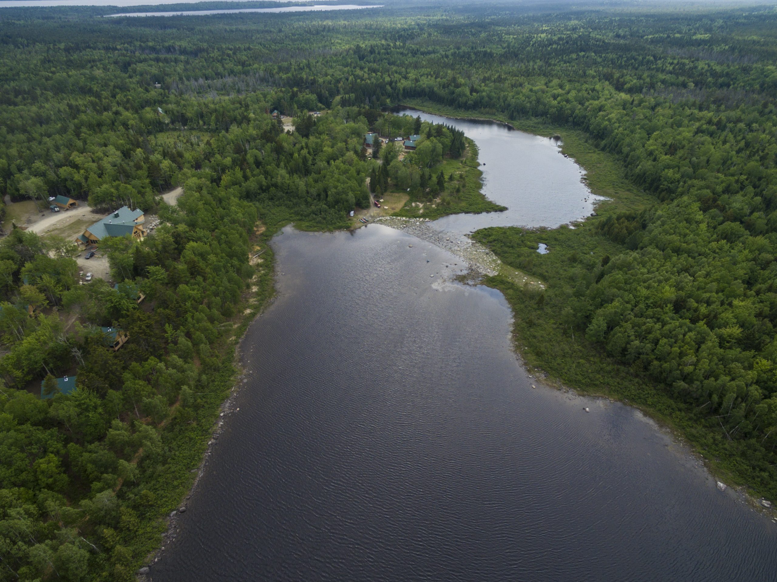 An Aerial View Of Second Roach Pond And The Appalachian Mountain Club's Medawisla Lodge In The Maine Woods Near Greenville.