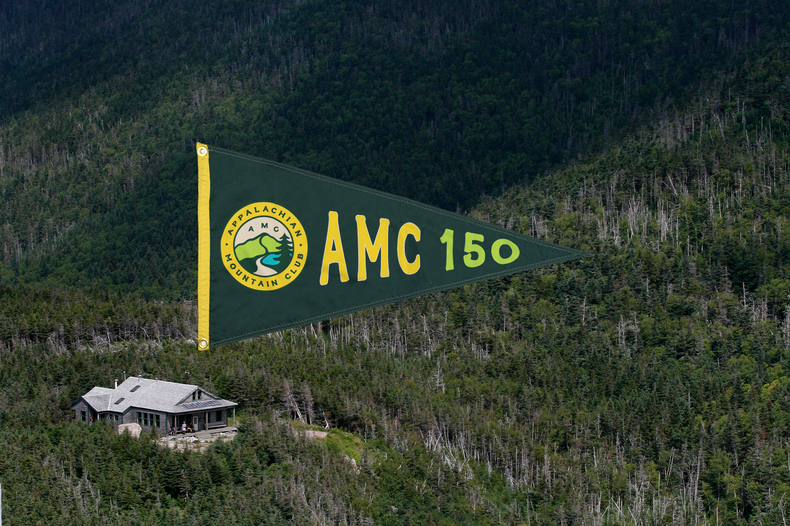 galehead hut with 150 flag